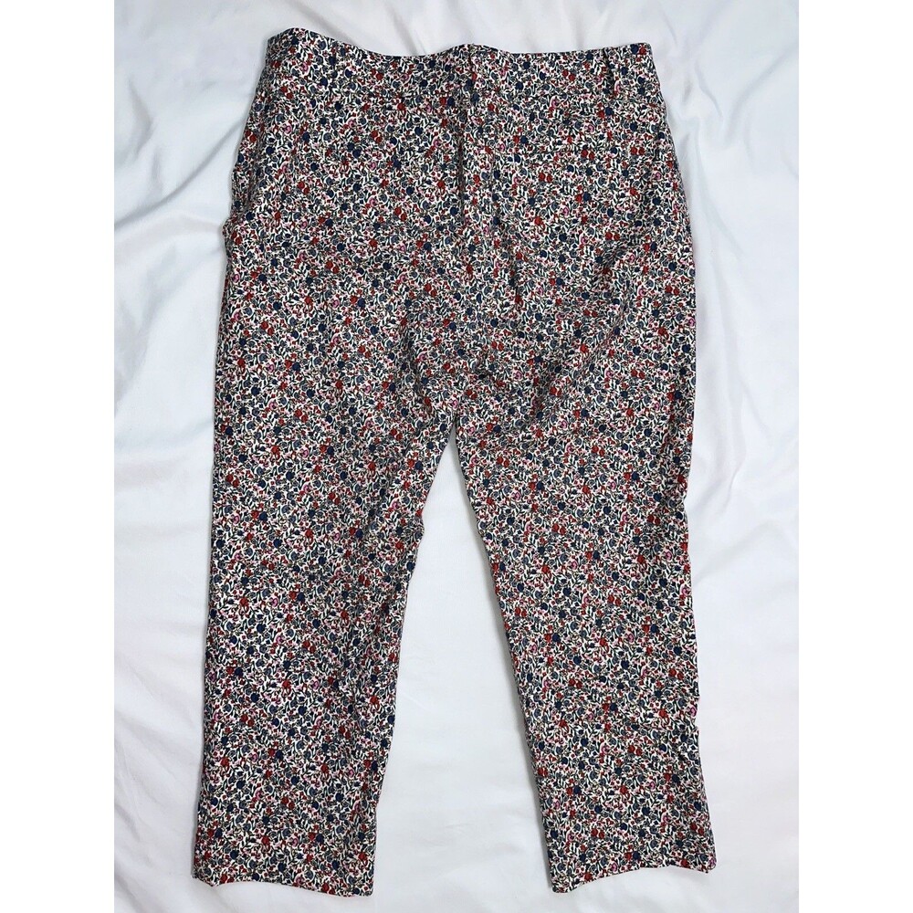 LOFT Pants Womens 8P Ivory Red Floral Curvy Riviera Pockets Stretch High Rise